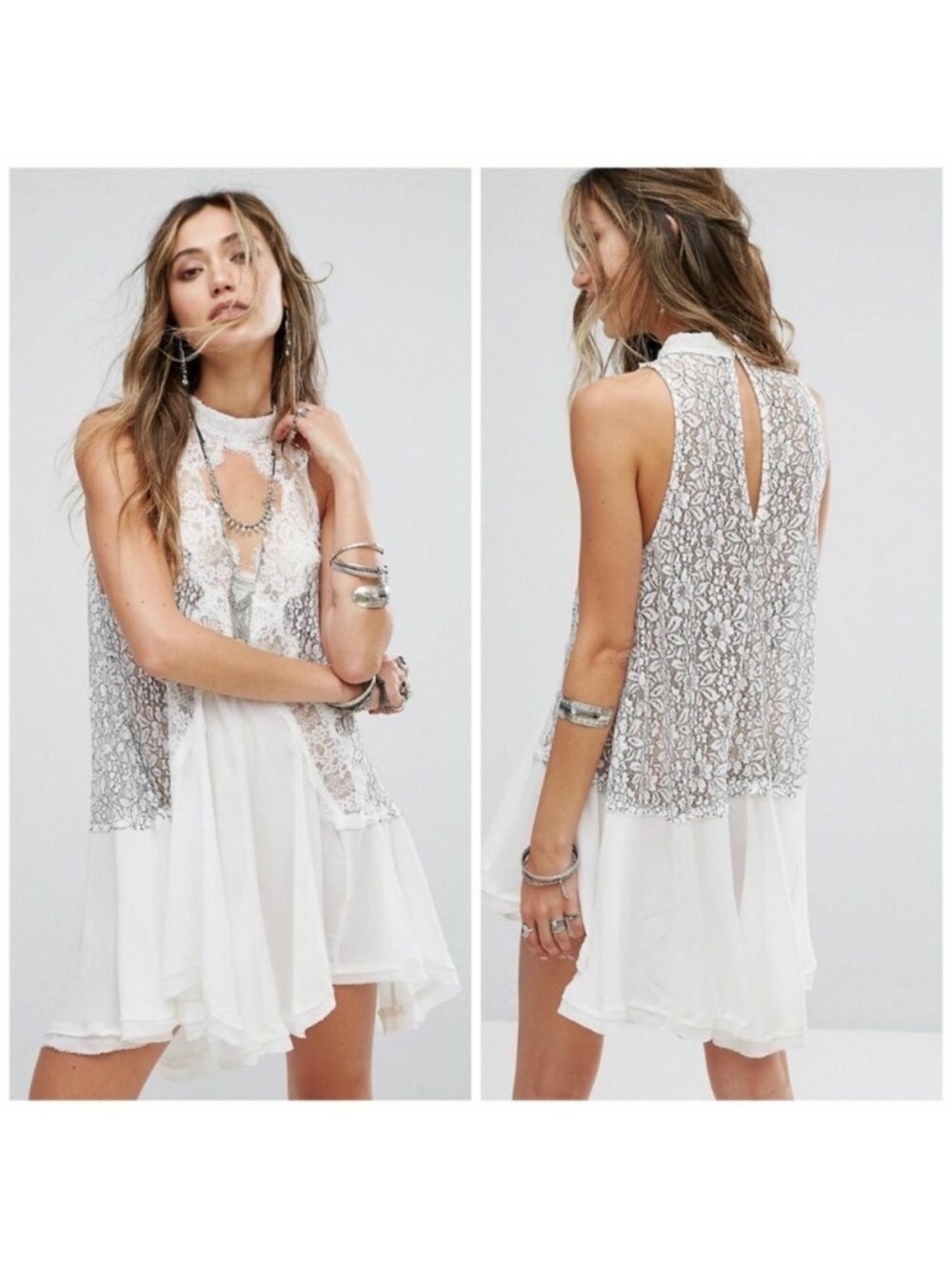 Free People White Tell Tale Heart Sleeveless Tunic SZ Small